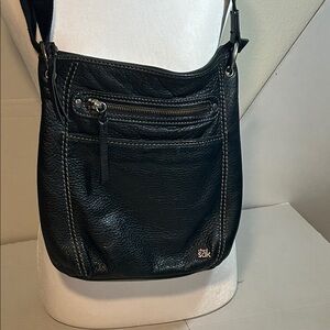 THE SACK BLACK PEBBLED LEATHER MUTI POCKET CROSSBODY SHOULDER BAG